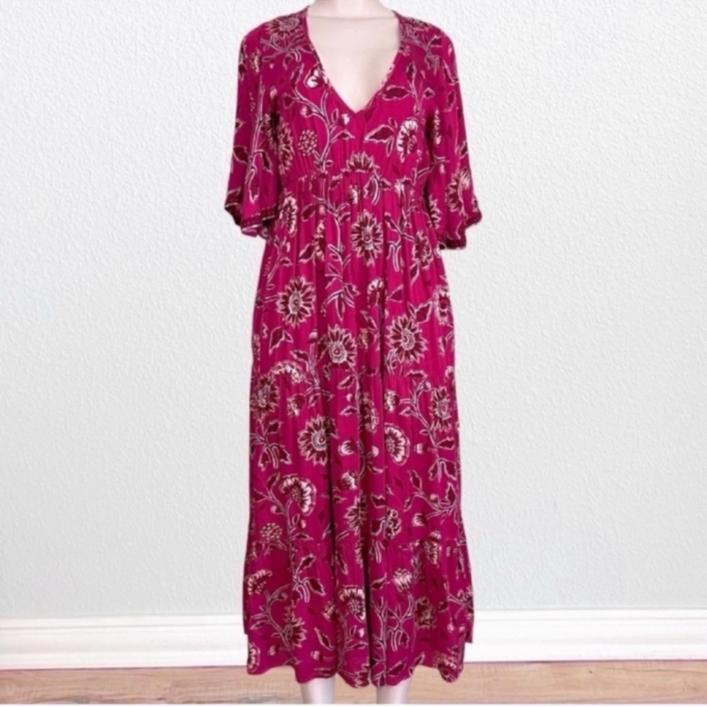 Anthropologie Omika Pia Caftan Boho Ethereal Beachy Maxi Dress Pink + Floral XS - Picture 5 of 14